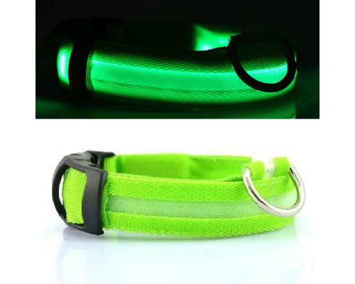 Ошейник для собак Светодиодный нейлоновый с USB Зеленый L 41-52 см