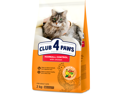 Сухий корм для дорослих котів Adult Cats Hairball Control для виведення вовни 2кг Клуб 4 лапи