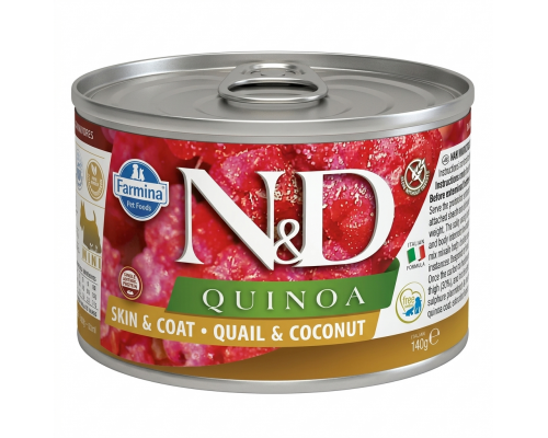 Влажный корм для собак Farmina N&D Quinoa Quail Skin&Coat Adult Mini беззерновой при пищевой аллергии с перепелкой киноа кокосом куркумою 140 г