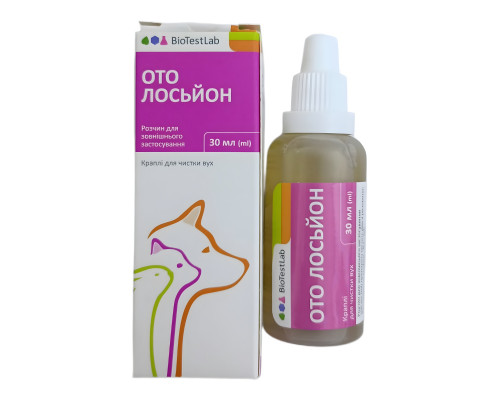 Лосьон для чистки ушей кошек, собак и декоративных кроликов 30 мл BioTestLab