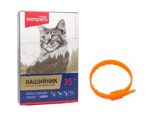 Ошейник для котов Sempero от блох и клещей оранжевый 35 см Vitomax