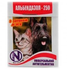 Таблетки для собак и котов Альбендазол-250 антигельмитик широкого спектра действия 1 таблетка на 10 кг веса Норис