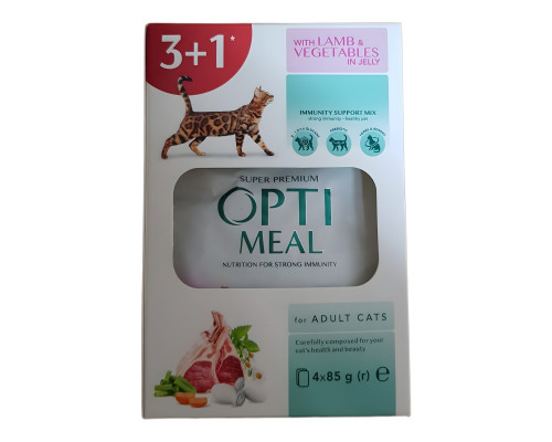 Корм для котов 3+1 Adult Cats Sensitive Digestion Lamb  с ягненком и овощами в желе 340 г Optimeal