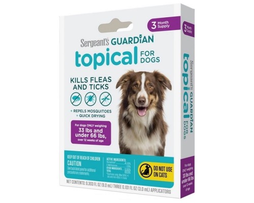 Капли на холку для собак 15-30 кг Sergeant\'s Guardian от блох клещей и комаров 1 пипетка 3 мл Guardian