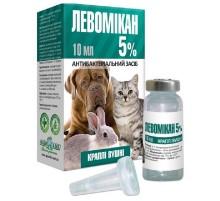 Капли ушные для собак и кошек Левомикан 5% антибактериальное средство 10 мл O.L.KAR