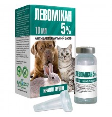 Капли ушные для собак и кошек Левомикан 5% антибактериальное средство 10 мл O.L.KAR