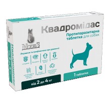 Таблетки для собак 2-4 кг Квадромидас 0,2 г противопаразитарное средство №1 Modes