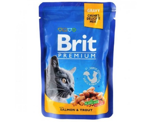 Вологий корм для кішок Cat Salmon and trout з лососем та фореллю пауч 100 г Brit Premium