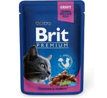 Корм для котів Бріт пауч шматочки з куркою та індичкою Brit Premium Cat pouch 100 г