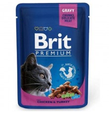 Корм для котів Бріт пауч шматочки з куркою та індичкою Brit Premium Cat pouch 100 г
