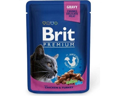Корм для котів Бріт пауч шматочки з куркою та індичкою Brit Premium Cat pouch 100 г