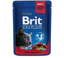 Вологий корм для кішок Cat Beef Stew and Peas рагу яловичина з горохом пауч 100 г Brit Premium