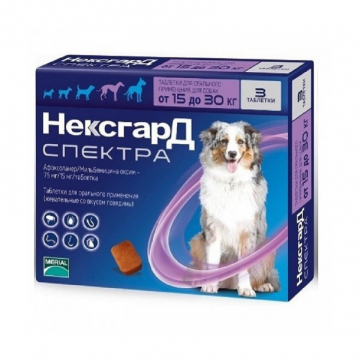 Таблетки від бліх, кліщів, глистів НексгарД Спектра для собак 15-30 кг №3 Merial