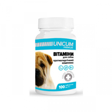 Витамины Уникум премиум UNICUM premium для собак противоаллергический комплекс 100 таблеток 100 г