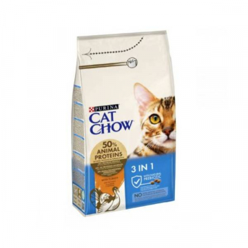 Сухий корм для дорослих котів Purina Cat Chow Feline 3-in-1 з формулою потрійної дії з індичкою 1,5 кг