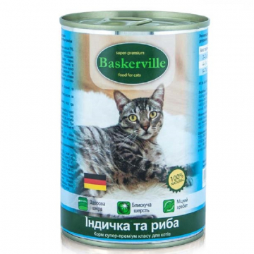 Корм для котов взрослых консервы Baskerville Индейка с рыбой 400 г