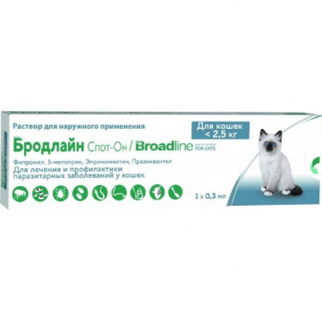 Краплі Бродлайн Спот-он для котів до 2,5 кг S шприц-аплікатор 0,3 мл Merial