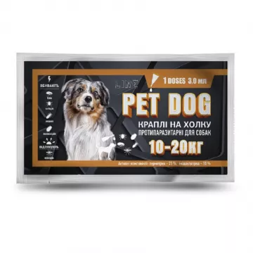 Капли Pet Dog антипаразитарные для собак весом 10-20 кг 3 мл