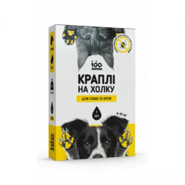 Капли на холку с фипронилом для котов и собак от 4 до 10 кг '100 лапок' 1,0 мл №10 Лайф-Груп