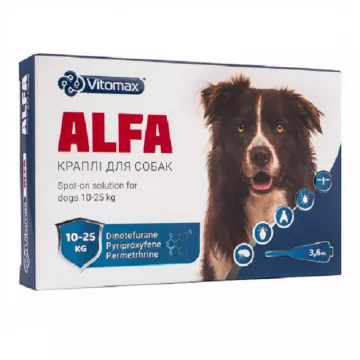 Капли противопаразитарные Альфа Alfa для собак 10 – 25 кг 3,6 мл*1 ампула Vitomax