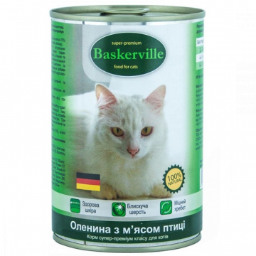 Корм для взрослых котов Baskerville консерва  оленина с птицей 400 г