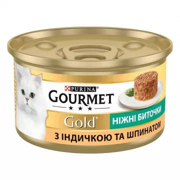 Корм для котов Gourmet Gold нежные биточки с индейкой и шпинатом 85 г Purina