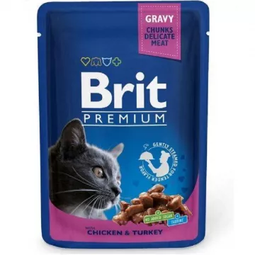 Корм для котів Бріт пауч шматочки з куркою та індичкою Brit Premium Cat pouch 100 г