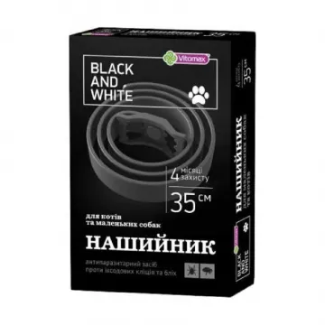 Нашийник Black & White для собак і котів проти бліх та кліщів 35 см чорний  Vitomax