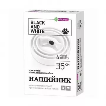 Нашийник Black & White для собак і котів проти бліх та кліщів 35 см білий  Vitomax