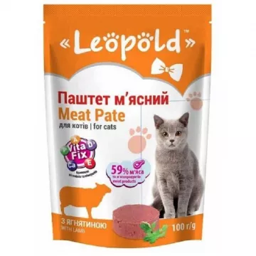 Корм д/кот Леопольд ягненок паштет  пауч100г/24ящ