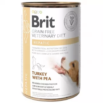 Корм Brit VetDiets консервований  для собак для підтримки роботи печінки у разі хронічної печінкової недостатності Бріт Вет Даєтс Дог Гепатік з індичкою та горохом 400г арт.100278