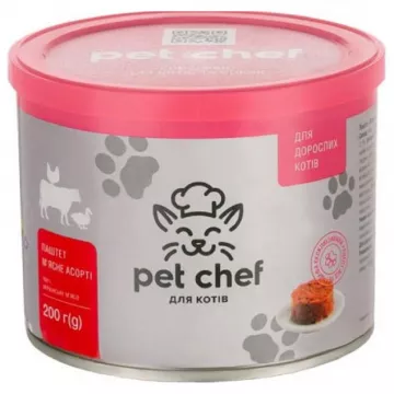 Корм для дорослих котів паштет Pet Chef Пет шеф мясне асорті консерва 200 г