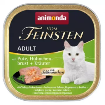 Корм д/кот Амонд Vom Feinsten Adult Turkey, Chicken breast + Herbs консервы с индюшкой,курецей и травами 100г AM-83265