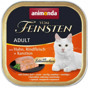 Корм д/кот Амонд Vom Feinsten Adult Chicken Beef + Carrots консервы курица говядина морковь 100г AM-83262