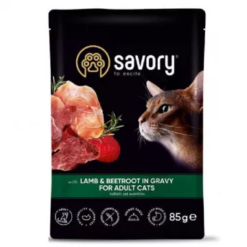 Корм д/кот SAVORY пауч ягня буряк 85г