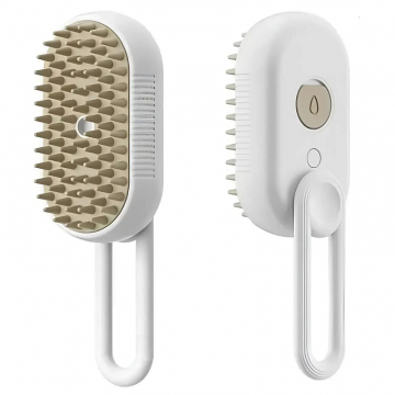 Паровая щетка с ручкой БЕЛО-МОЛОЧНАЯ спрей 3 в 1 Pet Spray Massage Brush USB для вычесывания собак и кошек с паровым распылителем