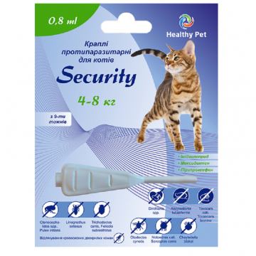 Капли противопаразитарные Security для котов от 4 до 8 кг 1мл  HEALTHY PET