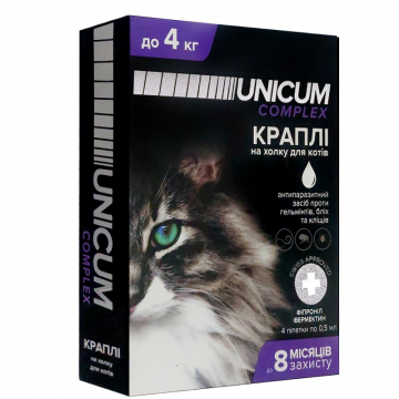 Капли от блох, клещей и гельминтов на холку Unicum complex для кошек 0-4 кг №4