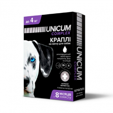 Капли от блох клещей и  гельминтов на холку Unicum complex для собак 0-4 кг №4