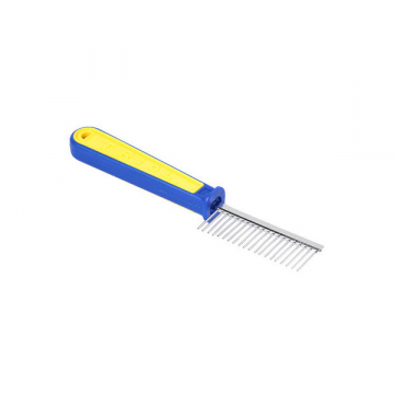 Расческа с пластиковой желто-синей ручкой разные зубья  19,5*3 см FOX 308