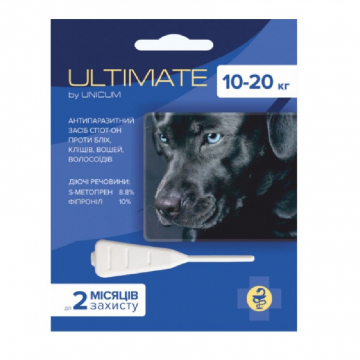 Ультімейт Ultimate краплі від бліх, кліщів, вошей і волосоїдів для собак 10-20 кг 1,6 мл