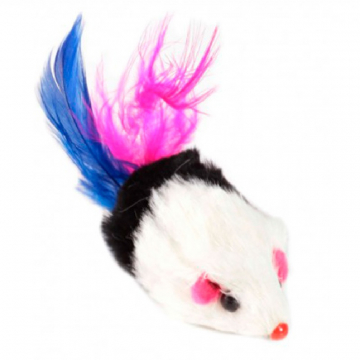 Іграшка для кішок Миша брязкальце з пером чорно-білі FOX SH04