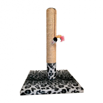 Когтеточка-стовпчик Сніговий барс з мишкою на підставці квадрат сизаль 30 * 30 * 45 см FOX S824