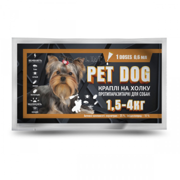 Капли Pet Dog антипаразитарные  для собак весом 1,5-4 кг  0,6 мл