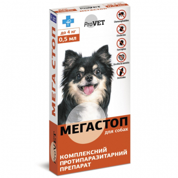 МегаСтоп краплі на загривок для собак до 4 кг 0,5 мл ProVet