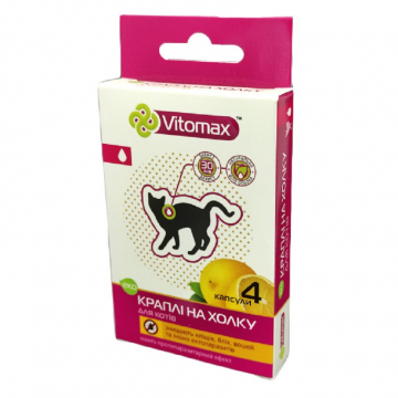 Краплі для кішок від бліх та кліщів з натуральними компонентами Vitomax Еко