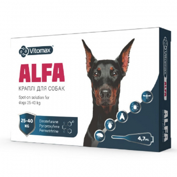 Краплі протипаразитарні Альфа Alfa для собак 25 – 40 кг 4,7 мл*1 ампула Vitomax