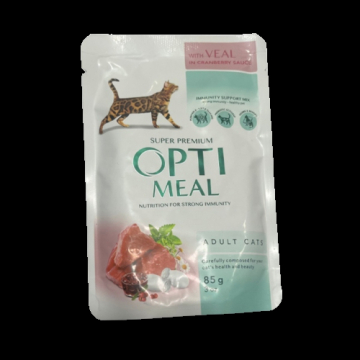 Корм для котов ОПТИМИЛ консерва телятина в клюквенном соусе 85 г OPTIMEAL