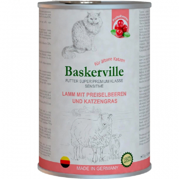 Корм для взрослых котов Баскервиль Baskerville консервы с ягненоком, клюквой и травой 400 г