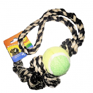Іграшка для собак Канат-грейфер для кидків з тенісним м'ячем 45 см FOX XJ 0141